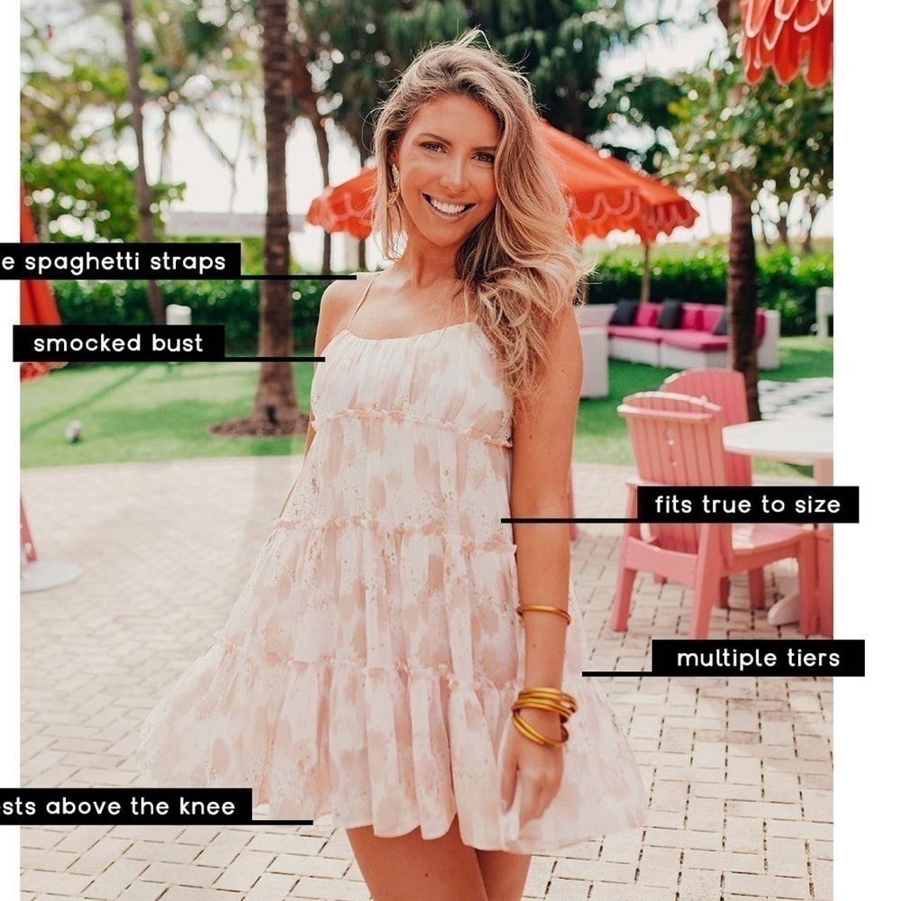 NWT Buddy Love Pastel Pink Gold Baby Doll Ruffle Mini Dress Size Small